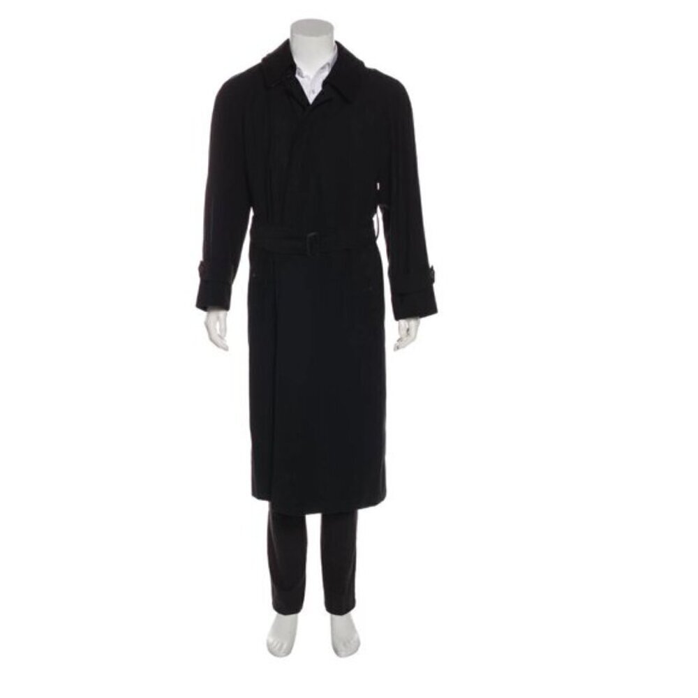 Burberry Vintage Men Black Lawrence Trench Coat with Removable Wool Vest Size 46